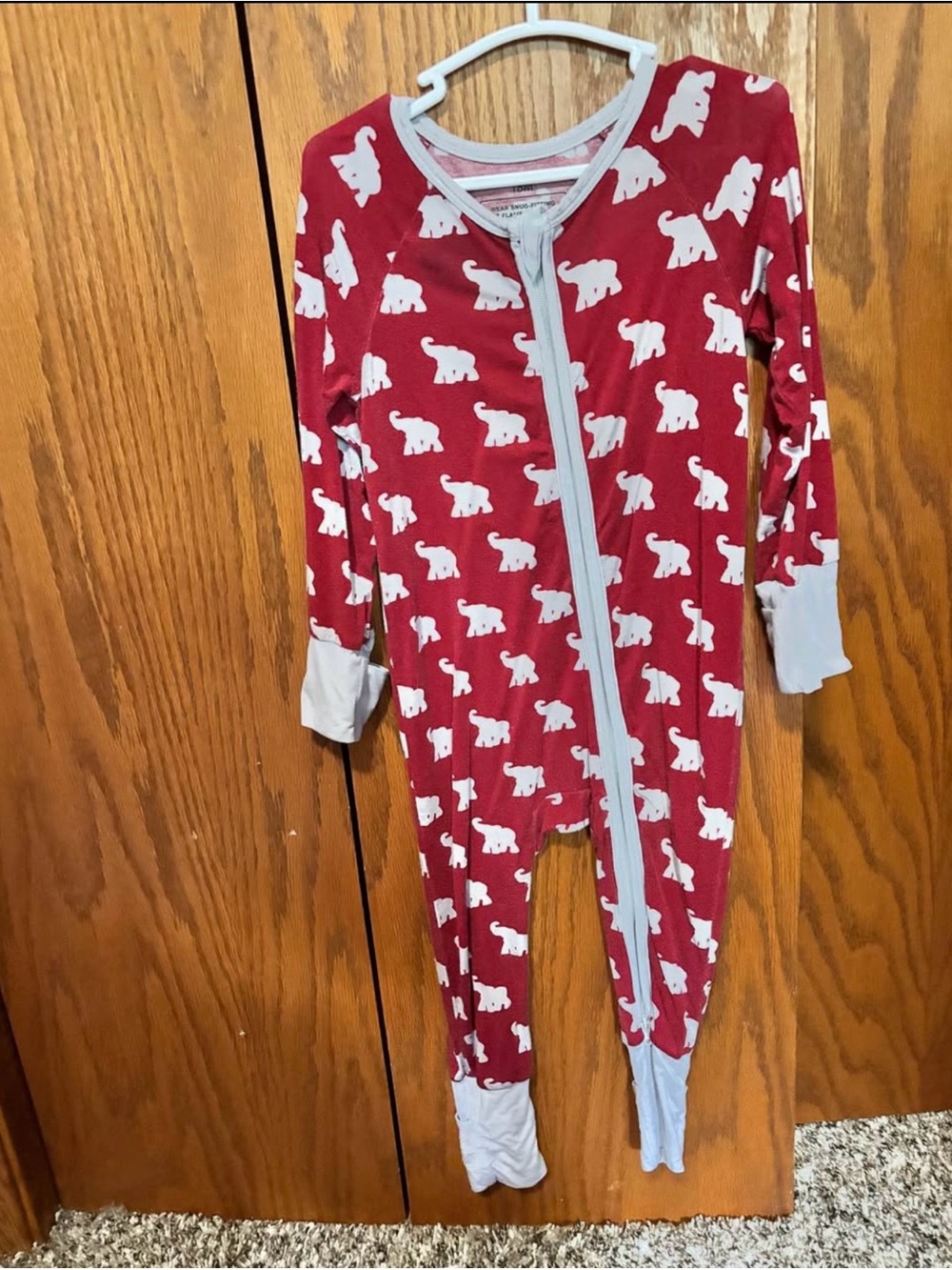 Kids Red Polar Bear Print One-Piece Pajamas